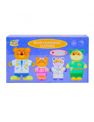 Set 4 ursuleti din lemn cu garderoba,ROB-YDL-1530