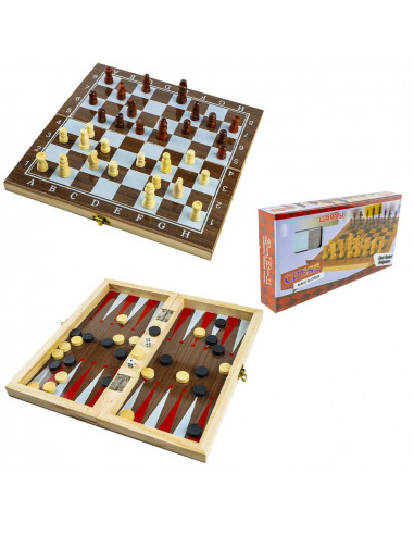 Joc 3 in 1: sah, table, dame! Cutie lemn, 29.5x14.5cm,ROB-8939-2