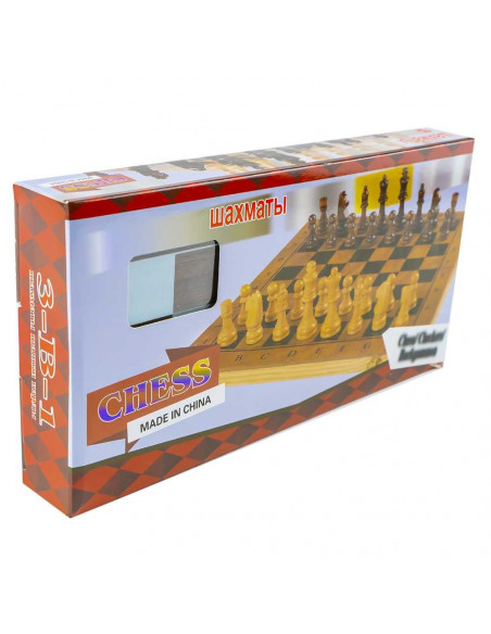 Joc 3 in 1: sah, table, dame! Cutie lemn, 29.5x14.5cm,ROB-8939-2