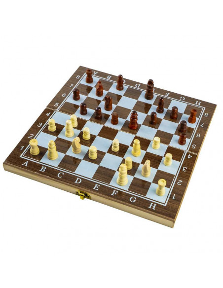 Joc 3 in 1: sah, table, dame! Cutie lemn, 34x17cm,ROB-8939-3