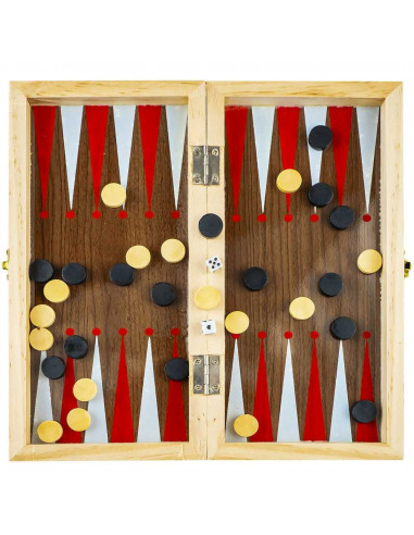 Joc 3 in 1: sah, table, dame! Cutie lemn, 34x17cm,ROB-8939-3