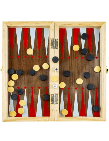 Joc 3 in 1: sah, table, dame! Cutie lemn, 34x17cm,ROB-8939-3