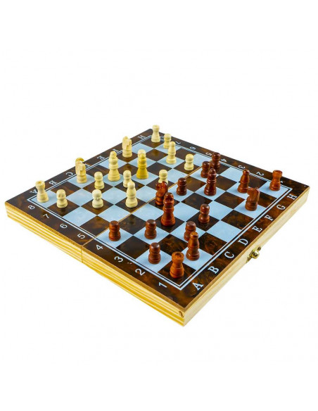 Joc 3 in 1: sah, table, dame! Cutie lemn, 34x17cm,ROB-8802-3