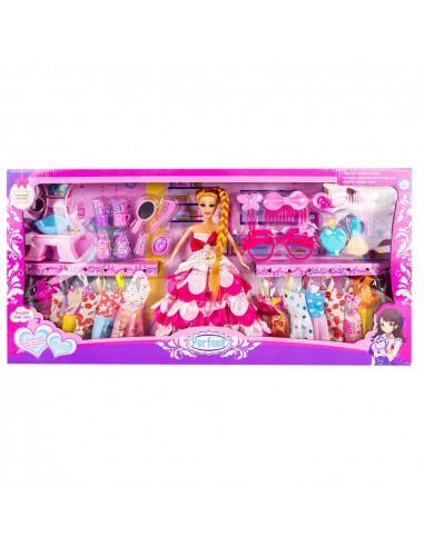 Papusa cu garderoba + accesorii frumusete,ROB-2034A