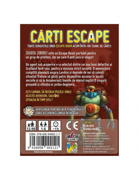 Carti Escape - Soarta Londrei, ISBN: 978-606-94982-1-7,ERR-ROB-