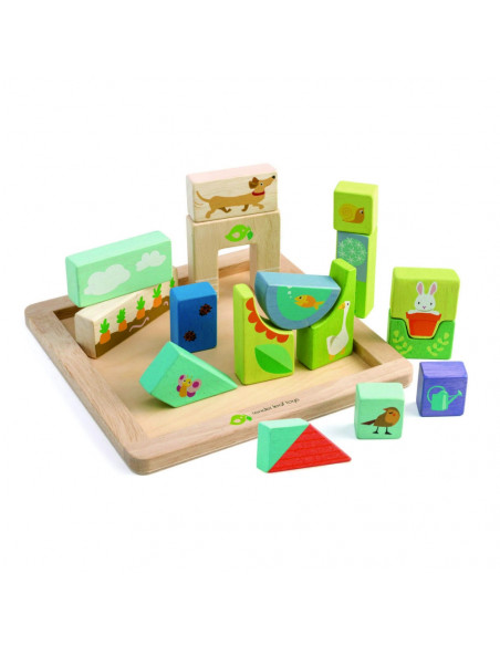 Puzzle educativ ilustratii din gradina, din lemn, 17