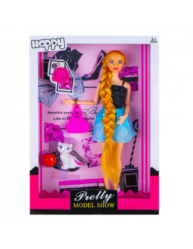Papusa cu accesorii + pisica,ROB-02YBX179-12E