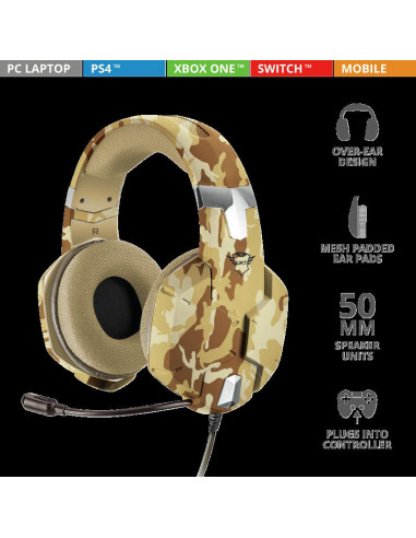 Casti Gaming Trust GXT 322D Carus, cu fir, desert camo,TR-22125
