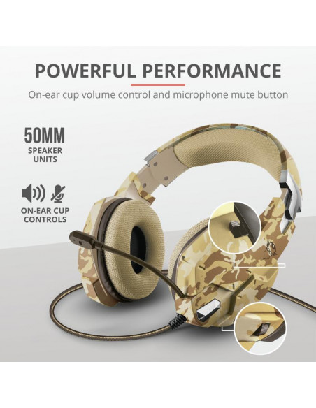 Casti Gaming Trust GXT 322D Carus, cu fir, desert camo,TR-22125