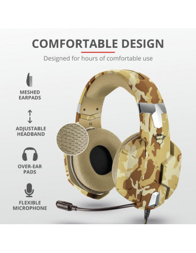Casti Gaming Trust GXT 322D Carus, cu fir, desert camo,TR-22125