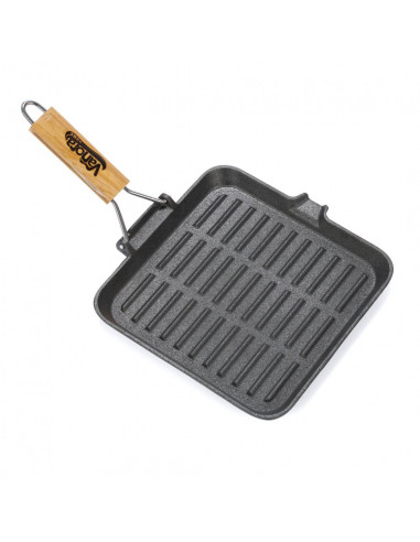 TIGAIE GRILL FONTA PURA CU MANER LEMN DETASABIL, 23X2 CM