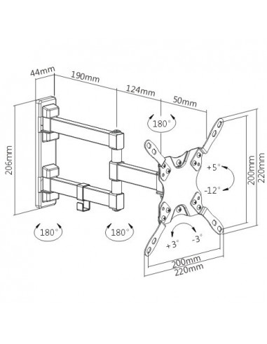 Suport TV de perete Full Motion Blackmount BM-M223, diagonale