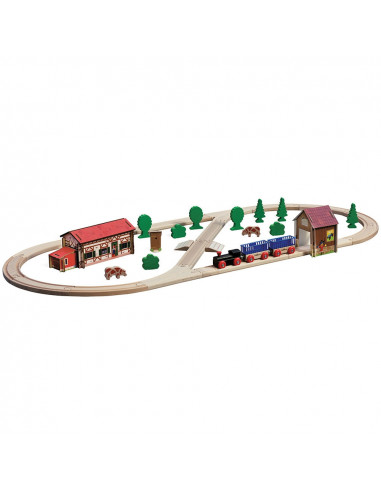 Set din lemn Eichhorn Tren Farm cu sina in forma ovala cu