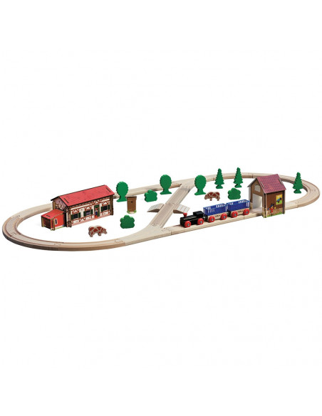 Set din lemn Eichhorn Tren Farm cu sina in forma ovala cu