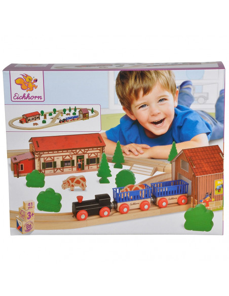 Set din lemn Eichhorn Tren Farm cu sina in forma ovala cu