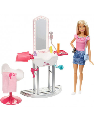 Set Barbie by Mattel Estate Salon de infrumusetare cu papusa si