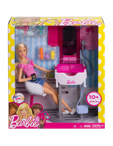 Set Barbie by Mattel Estate Salon de infrumusetare cu papusa si