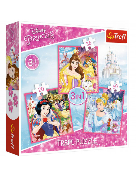 Set puzzle 3 in 1 Trefl Disney Princess, Lumea fermecata a