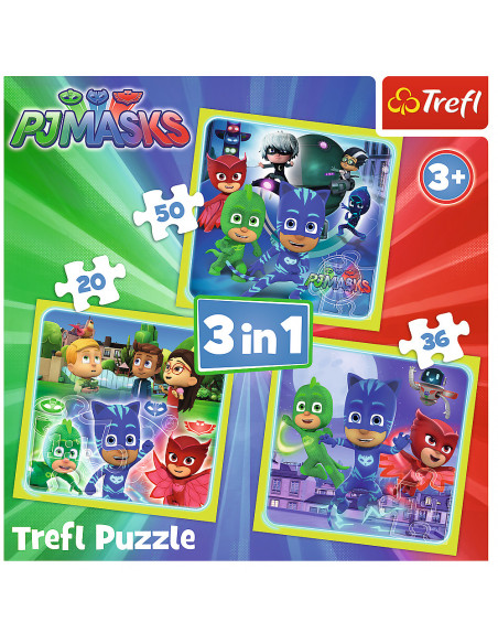 Set puzzle 3 in 1 Trefl Eroi in Pijama, Gata de actiune, 1x20