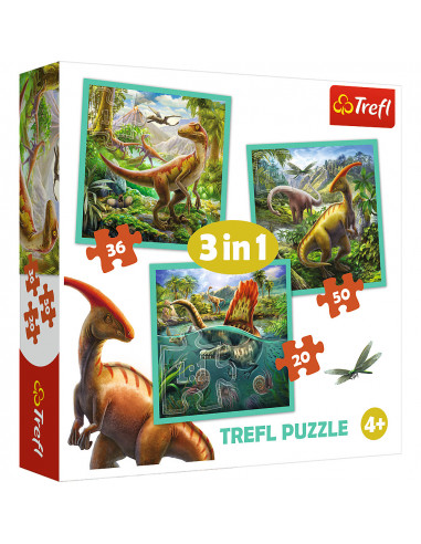 Set puzzle 3 in 1 Trefl Lumea extraordinara a dinozaurilor