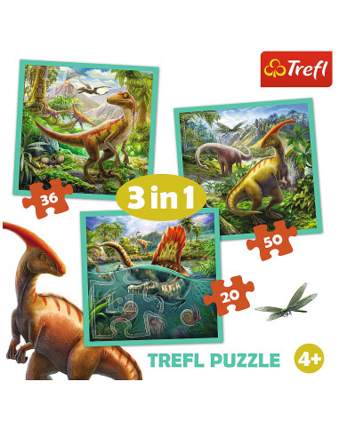 Set puzzle 3 in 1 Trefl Lumea extraordinara a dinozaurilor