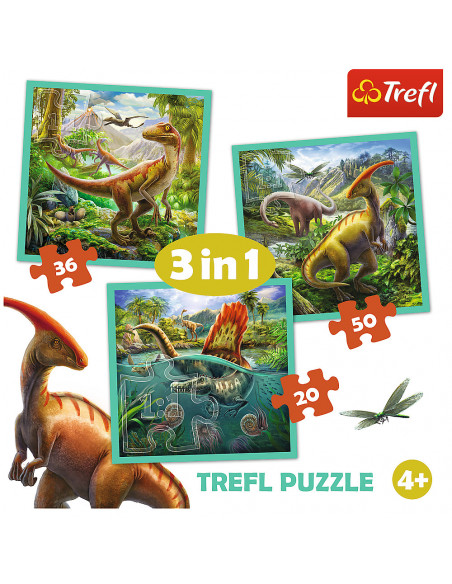 Set puzzle 3 in 1 Trefl Lumea extraordinara a dinozaurilor