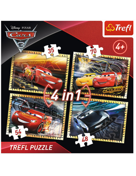 Set puzzle 4 in 1 Trefl Disney Cars, Gata de cursa 1x35 piese