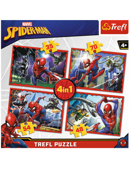 Set puzzle 4 in 1 Trefl Marvel Spider Man, Forta paianjenului