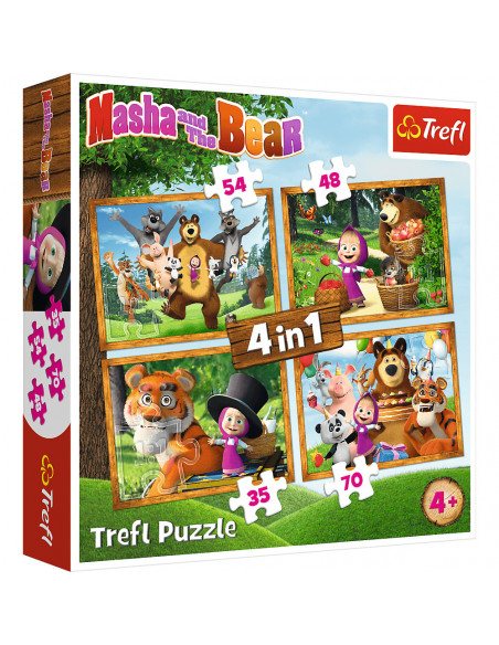 Set puzzle 4 in 1 Trefl Masha and the Bear, Aventurile lui