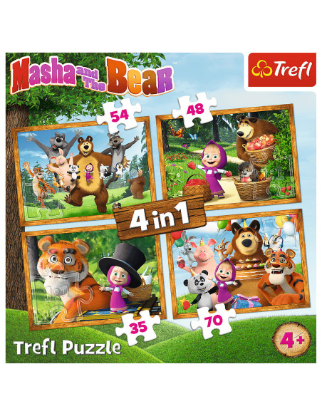 Set puzzle 4 in 1 Trefl Masha and the Bear, Aventurile lui
