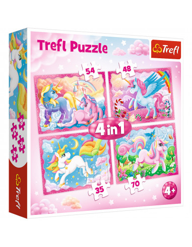 Set puzzle 4 in 1 Trefl Lumea magica a unicornilor, 1x35 piese