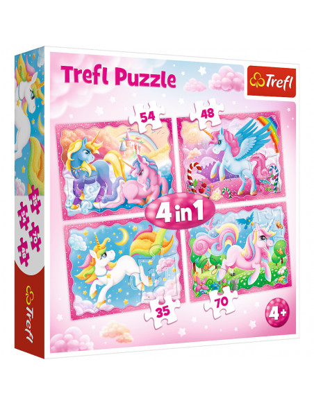 Set puzzle 4 in 1 Trefl Lumea magica a unicornilor, 1x35 piese
