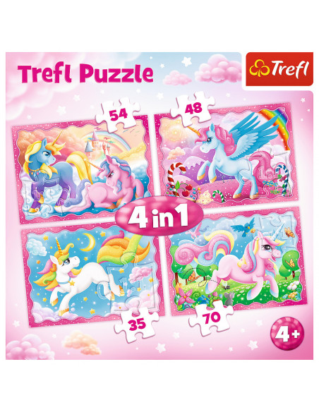Set puzzle 4 in 1 Trefl Lumea magica a unicornilor, 1x35 piese