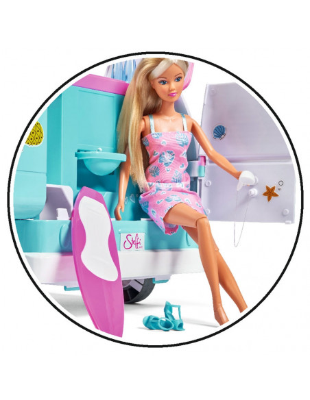 Rulota Simba Hawaii Camper cu papusa Steffi Love 29 cm si