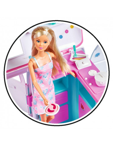 Rulota Simba Hawaii Camper cu papusa Steffi Love 29 cm si