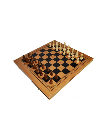 Joc 3 in 1: Sah, table, dame! Cutie lemn, 47x25cm,ROB-A4832