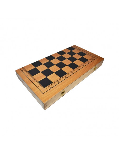 Joc 3 in 1: Sah, table, dame! Cutie lemn, 47x25cm,ROB-A4832