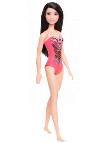 Papusa Barbie Bruneta Cu Costum De Baie Cu Modele