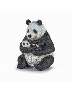 Papo Figurina Urs Panda Sezand Cu Pui In Brate,Papo50196