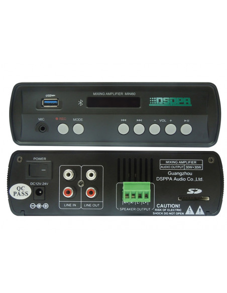Amplificator cu mixer stereo 2x30W cu Bluetooth /USB/ SD, clasa