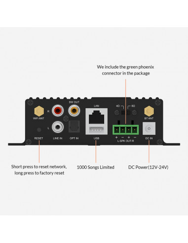 Streamer audio cu amplificare 2x50W BlackStream SA100, LAN