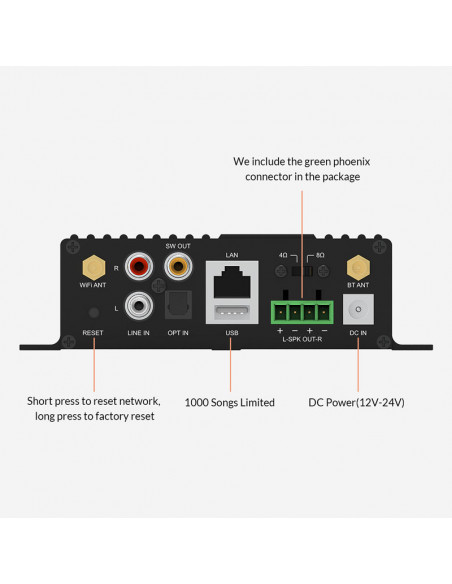 Streamer audio cu amplificare 2x50W BlackStream SA100, LAN