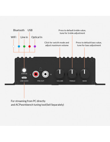 Streamer audio cu amplificare 2x50W BlackStream SA100, LAN