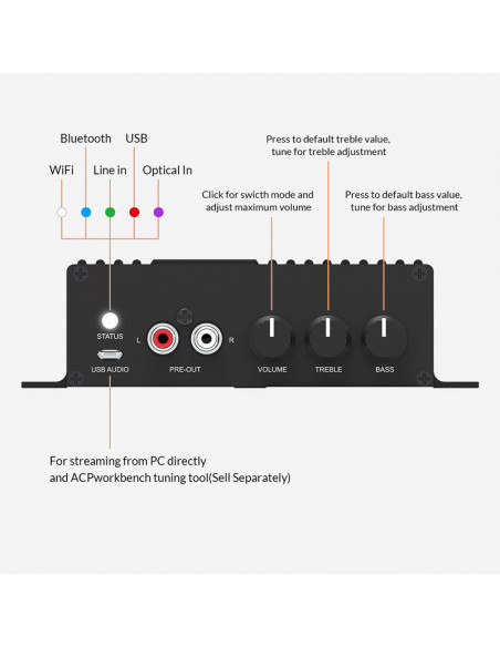 Streamer audio cu amplificare 2x50W BlackStream SA100, LAN