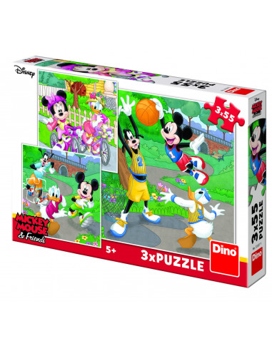 Puzzle 3 in 1 - Mickey si Minnie sportivii (55 piese),335271