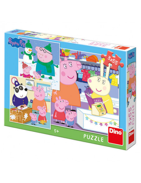 Puzzle 3 in 1 Purcelusa Peppa - Dupa-amiaza fericita (55