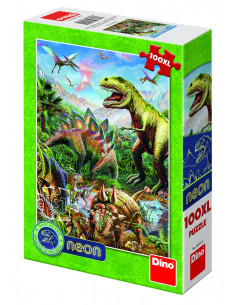 Puzzle XL - Lumea dinozaurilor neon (100 piese),394155