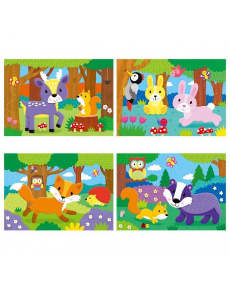Set 4 puzzle-uri - Animalute din padure (2, 3, 4, 5