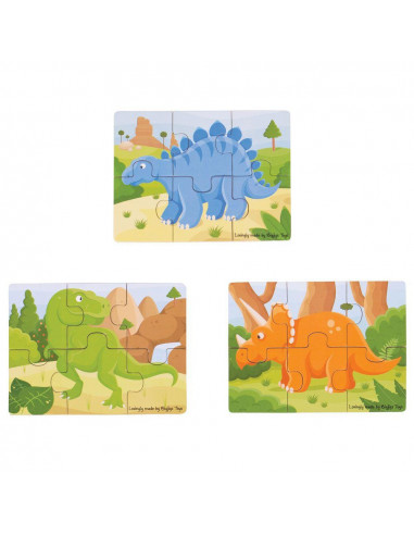 Set 3 puzzle din lemn - Dinozauri,BJ816