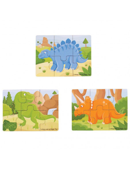 Set 3 puzzle din lemn - Dinozauri,BJ816
